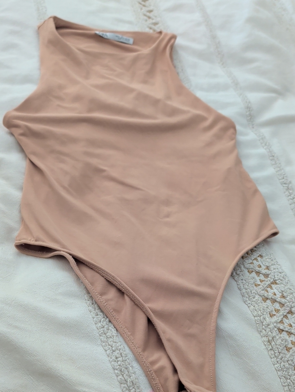 Zara Soft Beige High-Neck Bodysuit